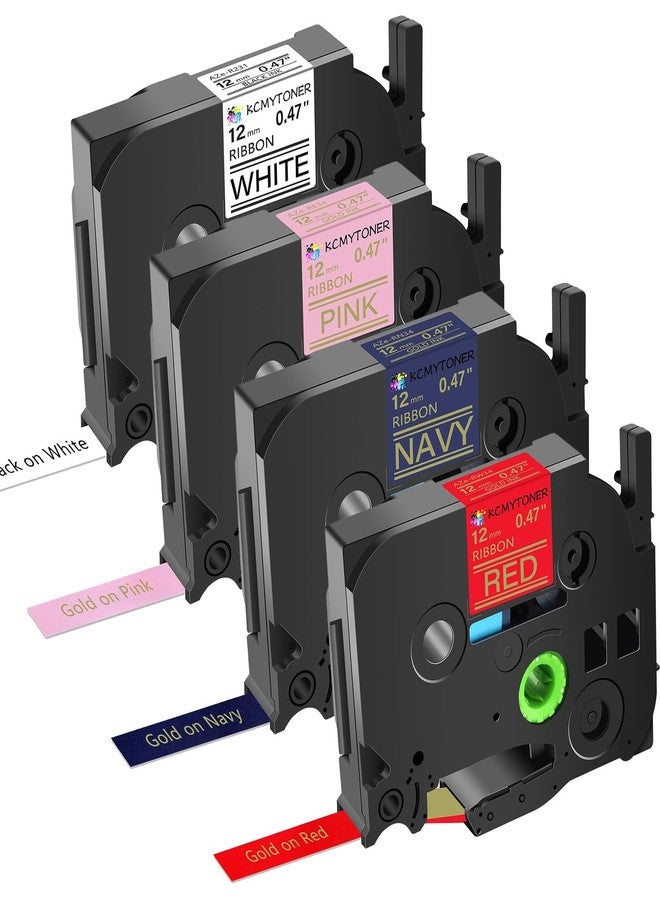 KCMYTONER عبوات إعادة تعبئة شريط KCMYTONER متوافقة مع طابعات Brother P-Touch، أرقامها TZe-RW34 وTZe-RN34 وTZe-RE34 وTZe-R231، شريط ساتان لاصق 1/2 بوصة (12 مم) لطابعات Embellish Ribbon & Tape، طرازات PT-D215e وPT-D210 وD400 وD600 وH100، عبوة من 4 قطع - Image 1